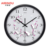 艾丽洛圆形创意现代蝴蝶客厅挂钟3D个性装饰艺术大号石英时钟挂表