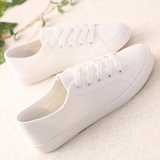 韩国代购白色帆布鞋女鞋子小白鞋女平底休闲鞋学生系带单鞋球鞋