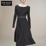 HM ROSE2015小香风太空棉连衣裙女冬季长袖加厚长款a字裙打底裙