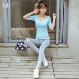韩国春夏季莫代尔棉瑜伽服套装健身服三件套女带文胸中袖紧身长裤