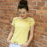 2016夏季新款韩版短袖T恤女装上衣蕾丝性感修身显瘦休闲纯棉体恤