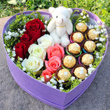 北京鲜花同城速递生日鲜花预订花店送花巧克力红玫瑰花束心形礼盒