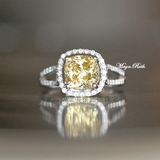 黄钻戒指环彩色公主方仿真钻石925纯银镀白金欧美外贸原单镶钻女