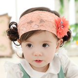 婴儿帽子女夏季蕾丝遮阳空顶帽 韩版6-12个月花朵可爱公主假发帽