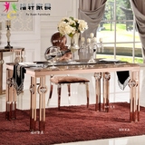 欧式不锈钢大理石面餐桌/新古典后现代奢华水晶球长方形镀金餐台
