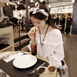 2016韩国代购新款女装甜美简约甜美纯色荷叶边衬衫