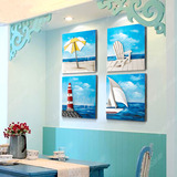 手绘地中海客厅玄关装饰油画餐厅挂画卧室壁画现代简约组合无框画
