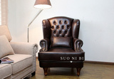 欧式皮艺沙发新古典高背老虎椅美式单人沙发书房卧室酒店客厅沙发