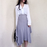 韩国东大门秋装新款纯色高腰修身显瘦针织半身裙女不规则中长裙子