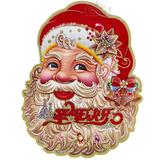 圣诞节装饰 大号立体植绒圣诞老人头贴画 双面贴纸 （一对装）