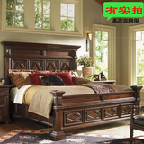 美式新古典实木双人床定制 欧式复古原木高端皇帝床 别墅家具上海