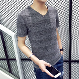 2016欧洲站韩版男装夏装新款男士冰丝印花短袖针织衫T恤专柜品质