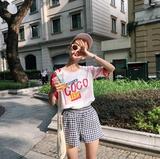韩国ulzzang夏季女装原宿涂鸦拼色宽松短袖T恤韩版半袖学生上衣潮