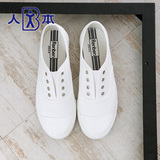 人本白色帆布鞋男夏季不系带 一脚蹬小白鞋男学院风男乐福鞋韩版