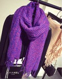 韩国冬天针织毛线围巾 紫色粉色长款冬季加厚保暖大披肩女士