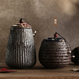 手工小号茶叶罐陶瓷密封罐 粗陶存储罐茶叶包装复古 红茶普洱茶罐