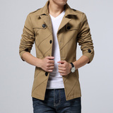 2015秋冬韩版男士修身纯棉风衣短款冬季加厚中长款青年潮外套英伦