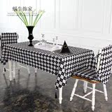 最新黑白菱形格 仿亚麻桌布格子台餐桌布椅套茶几布盖布艺样板间