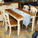 地中海餐桌橡木田园象牙白实木餐桌美式乡村原木餐桌椅组合包邮
