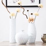 白色陶瓷器台面三件套干花插花瓶摆件客厅家居装饰工艺品摆设