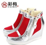 彩梅北京布鞋女单鞋  休闲时尚坡跟女鞋内增高拉链鞋088-38780