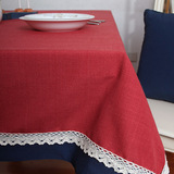 【吾家】餐桌布布艺美式乡村棉麻红蓝布桌巾台布田园椅套套装特价