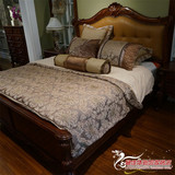 欧式真皮床 简约美式乡村实木双人床1.8米 法式婚床 卧室组合家具