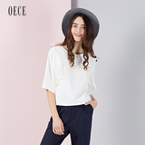 Oece2016春装女装新款 个性流苏圆领落肩纯色上衣161TB146