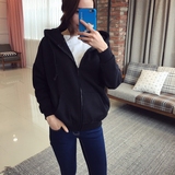 GOEUN2016春装韩国专柜订单连帽加绒卫衣外套女开衫拉链休闲长袖