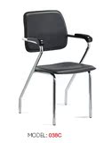 038C：带扶手办公椅固定脚电脑椅黑色硬皮会议椅四脚电镀架职员椅
