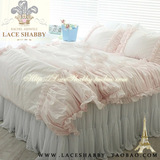 LACESHABBY韩国进口代购美式乡村风格粉色棉质百褶家居床品六件套