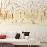 北欧简约艺术大型壁画客厅沙发电视背景墙壁纸3D立体无缝墙纸森鹿