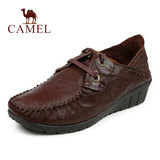 Camel/骆驼春秋季真皮妈妈鞋 正品系带坡跟单鞋 正品女式休闲鞋子