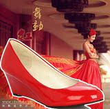2016春秋季坡跟新娘鞋单鞋新款红色结婚鞋女中跟婚礼鞋孕妇红鞋子