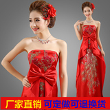 新大红色韩版性感复古抹胸长裙 新娘显瘦敬酒服 孕妇中式结婚礼服