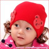女宝宝春秋冬款帽子小孩带假发可爱毛线公主帽6-12月婴幼儿童套头