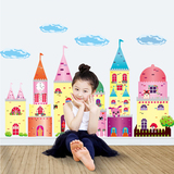 包邮卡通女孩公主房可移除幼儿园儿童房粉色动物城堡云彩墙贴纸