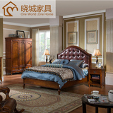美式乡村皮艺床头软包实木床欧式1.8米双人大床1.5米婚床板床新品