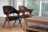 欧式北欧现代简约风格实木橡木风化做旧亚麻布真皮软包椅子办公椅