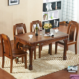 橡木餐桌美式现代简约长方形一桌四六椅雕花全实木餐桌椅组合6人