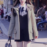 秋装新款韩版呢子连帽学院风羊绒毛呢大衣外套女中长款显瘦加厚款