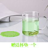 耐热玻璃杯带把平底水杯泡茶杯牛奶早餐杯果汁咖啡杯透明绿茶杯