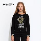 Westlink西遇2015秋季新款 休闲撞色英文字母印花女装套头卫衣