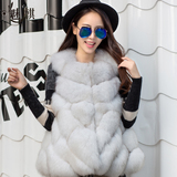海宁2015新冬女装韩版修身显瘦整皮狐狸毛皮草马甲中长款外套长袖