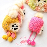 冬季新款韩版儿童奶牛护耳帽 女童毛球造型帽子 女宝宝毛线加绒帽