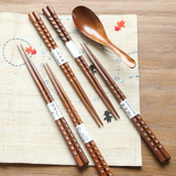 创意日式餐具 木勺调羹 便携餐具套装 木质汤勺鱼鳞筷子筷勺套装
