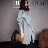 韩国代购2015春秋新款韩版修身显瘦天丝棉中长款气质女式风衣外套
