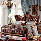 新款欧式床深色美式全实木床真皮大太子床1.8红橡木雕花别墅家具