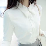 2016春装韩版韩范长袖学生白衬衫秋季新款加厚棉麻中长款衬衣 女