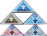 卡塔尔邮票 1965年 童子军 徽章 国王 三角形 新5枚全（小）